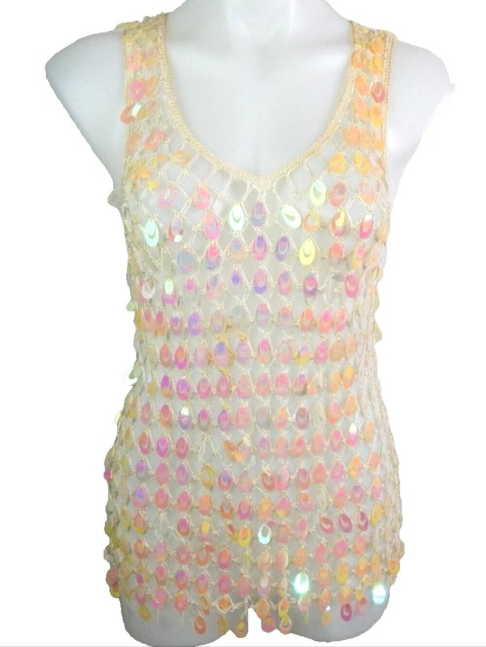 Y2K Vintage Sequined Fishnet Tank